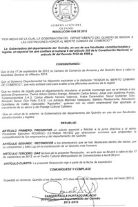 Reconocimiento Gobernación del Quindío.